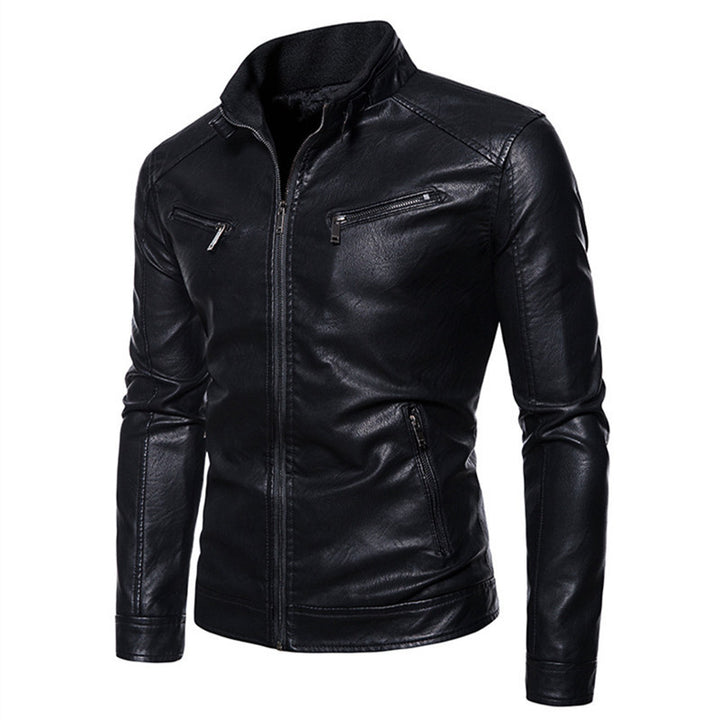 Herren modische Bikerjacke aus Kunstleder mit praktischen Reißverschlusstaschen Drune