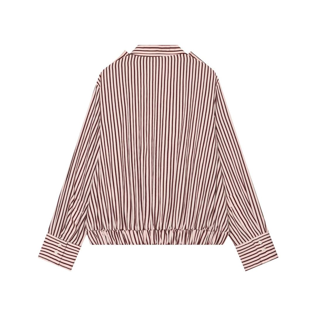 Damen Gestreifte Oversized Hemdjacke mit Tunnelzugsaum und Pattentaschen Drune