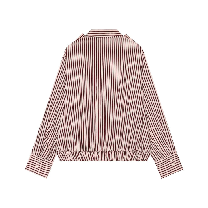 Damen Gestreifte Oversized Hemdjacke mit Tunnelzugsaum und Pattentaschen Drune