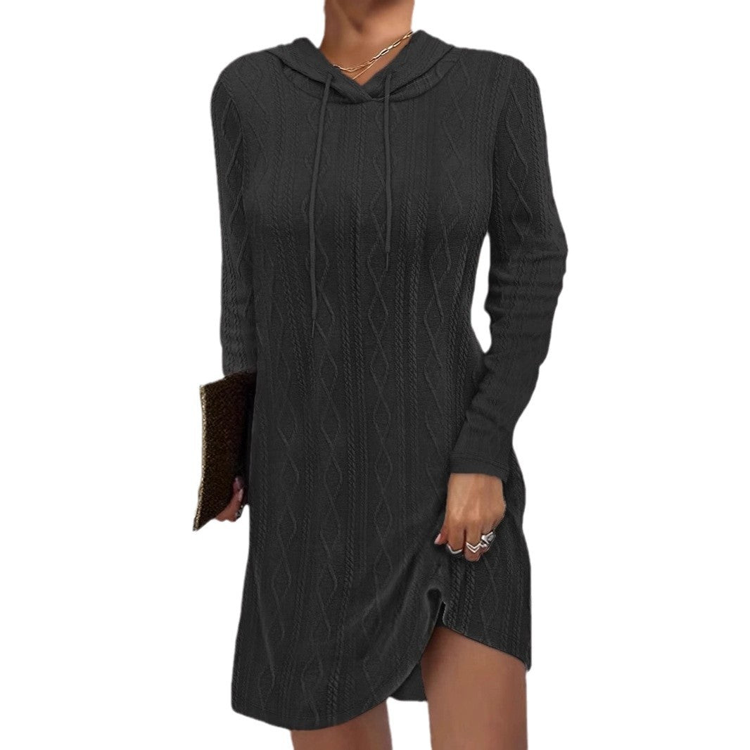 Damen Kapuzenpullover Kleid mit strukturiertem Strickmuster Drune