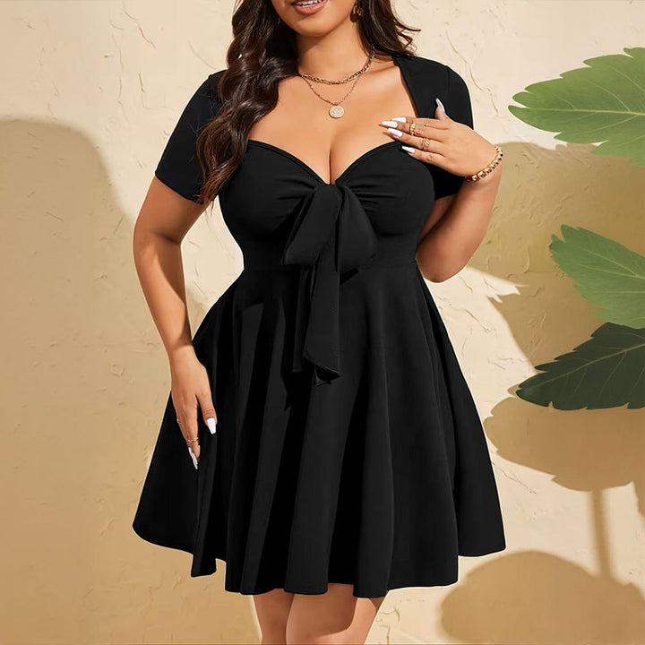 Damen Cocktailkleid mit tiefem V-Ausschnitt und Schleifendetail Drune