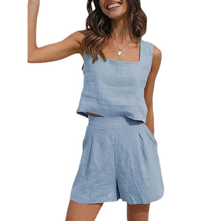 Damen Leichte Sommerbluse und Shorts Set Drune