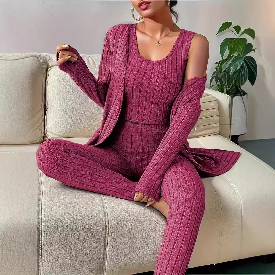 Damen komfortables Strick-Loungewear Set Drune