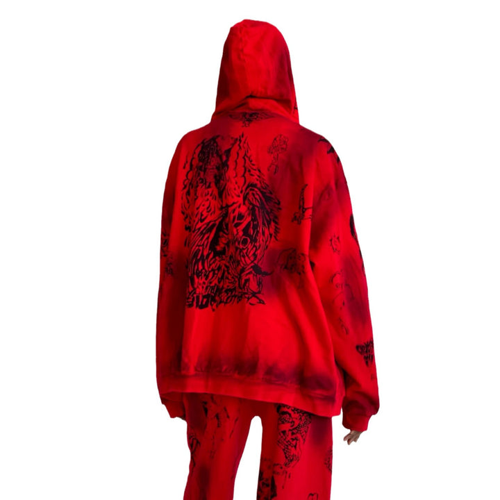 Damen Sportlicher Oversized Set mit einzigartigen Grafiken und Kapuze Drune