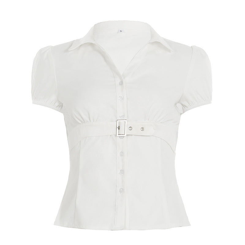 Damenbluse mit tailliertem Schnitt und eleganter Gürtelakzent Drune