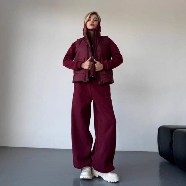 Damen entspanntes Kapuzenoberteil und weit geschnittene Hose Set Drune