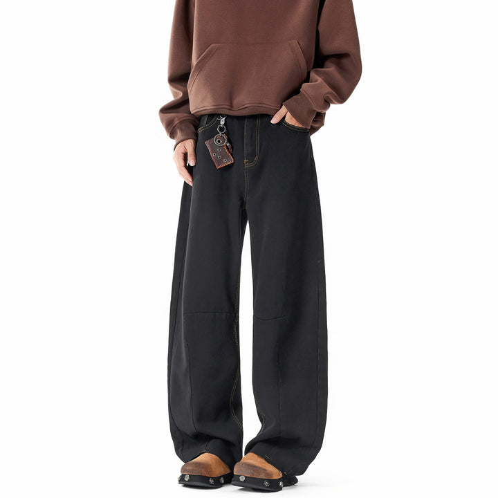 Herren Weit geschnittene Baggy-Jeans mit hoher Bundhöhe, Knie‑Abnähern und Used‑Waschung Drune