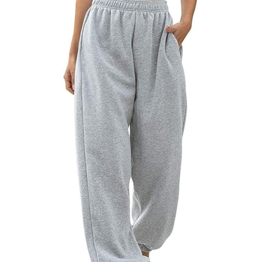 Damen nan weite High‑Waist Sweatpant mit elastischem Komfortbund, seitlichen Eingrifftaschen und gerafften Knöchelbündchen Drune