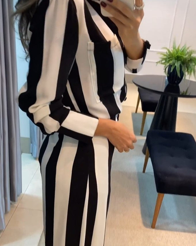 Damen Eleganter Jumpsuit mit auffälligem Streifenmuster und praktischen Taschen Drune