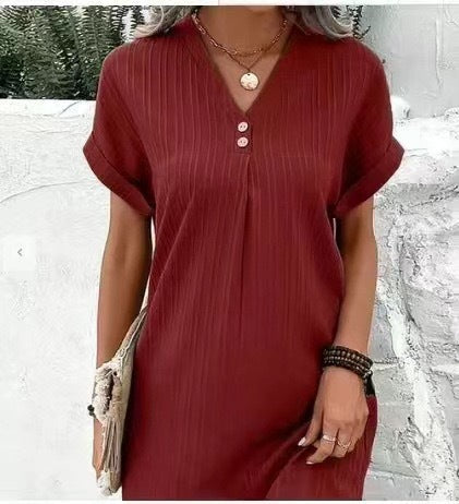 Damen V-Ausschnitt Strandkleid mit feiner Rippstruktur Drune