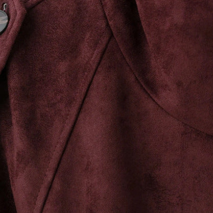 Damen Kurzjacke aus Wildlederimitat mit hohem Stehkragen und Bindegürtel Drune