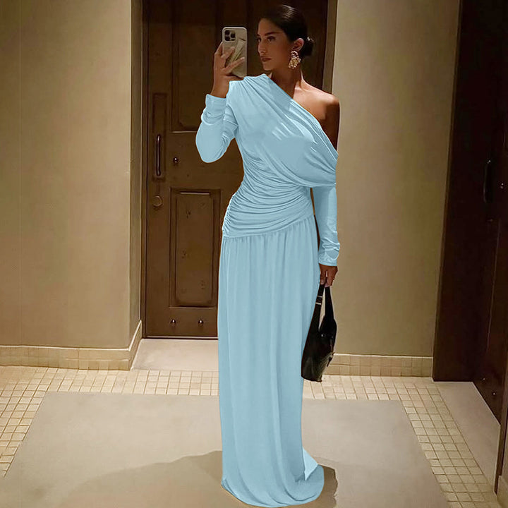 Damen elegantes Wickel-Maxi-Kleid mit asymmetrischem Schnitt Drune