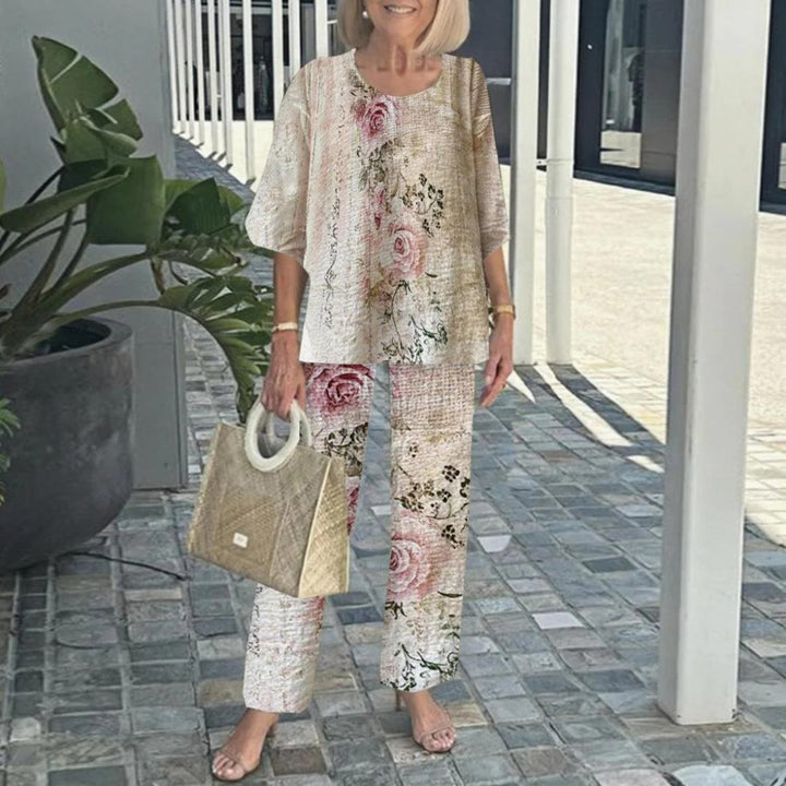 Damen nan Lagen-Tunika mit Cape-Ärmeln und knöchellanger Geradebeinhose mit Grafikprint Drune