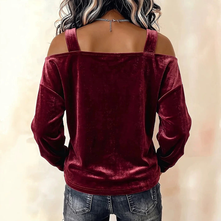 Damen Schulterfreies Samtshirt mit verstellbaren Gurt‑Trägern und lässiger Oversize‑Passform Drune