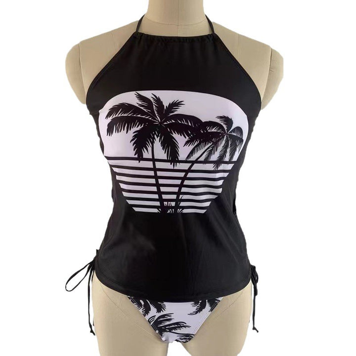 Damen Tankini-Set mit verstellbarem Halter-Design und tropischem Druck Drune