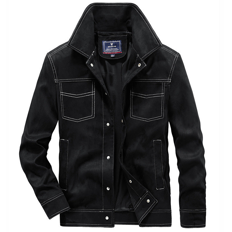 Herren Veloursimitation-Truckerjacke mit Kontrastnähten und Overshirt-Schnitt Drune