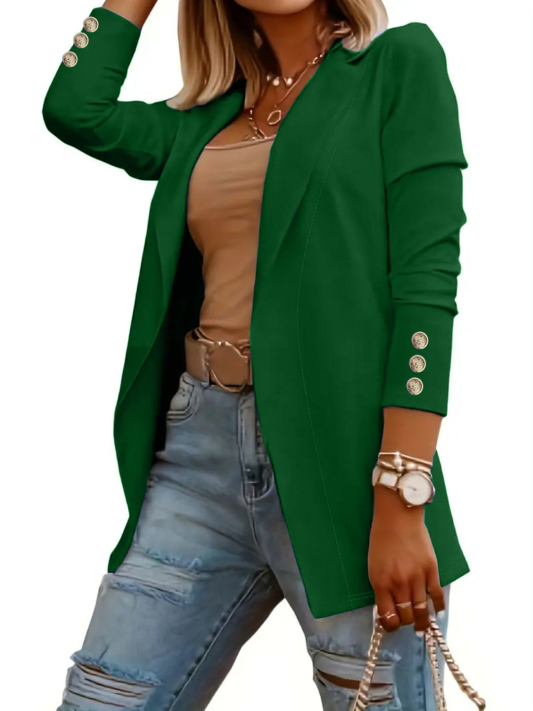 Damen Eleganter Blazer mit glamourösen Knöpfen und taillierter Passform Drune