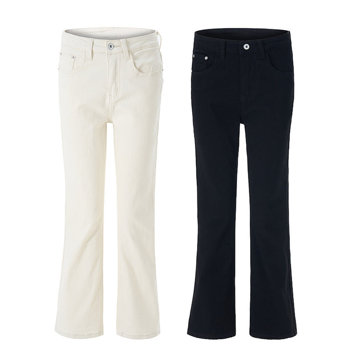 Damen Extraweite hochgeschnittene ausgestellte Denimhose mit verlängertem Saum Drune