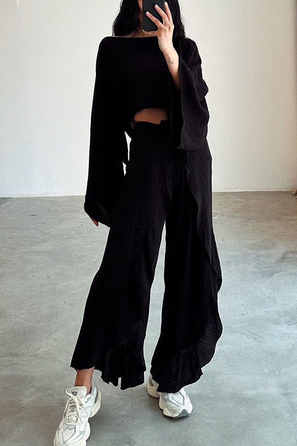 Damen Lässiges Zweiteiliges Set mit oversize Oberteil und weiten Hosen Drune