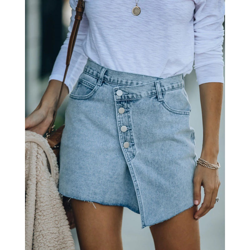 Damen Jeansrock mit asymmetrischem Schnitt und Knopfleiste Drune