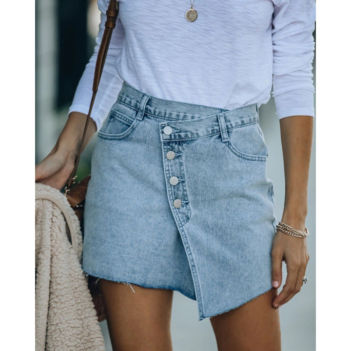 Damen Jeansrock mit asymmetrischem Schnitt und Knopfleiste Drune
