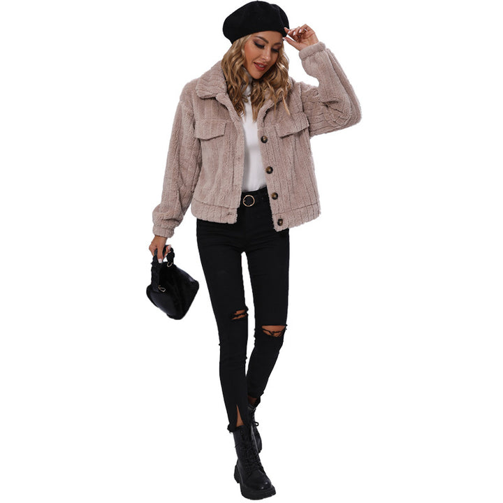 Damen Kuschelige Kurzjacke mit aufgesetzten Taschen Drune