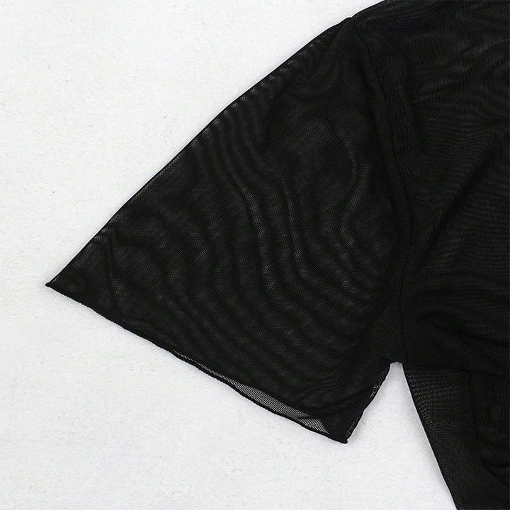 Damen Crop-Top aus transparentem Stoff mit knotbarem Design Drune