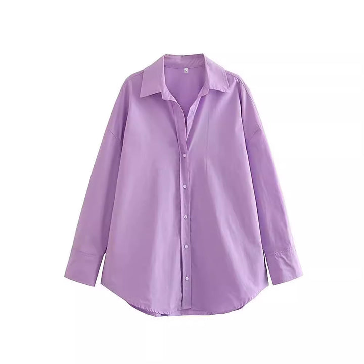 Damen nan oversized Longbluse mit Kentkragen, durchgehender Knopfleiste und abgerundetem Saum Drune