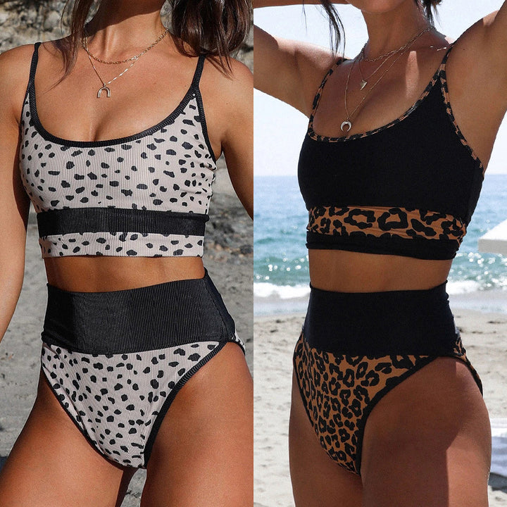 Damen Hochgeschnittenes Bikini-Set mit trendy gepunktetem Design Drune