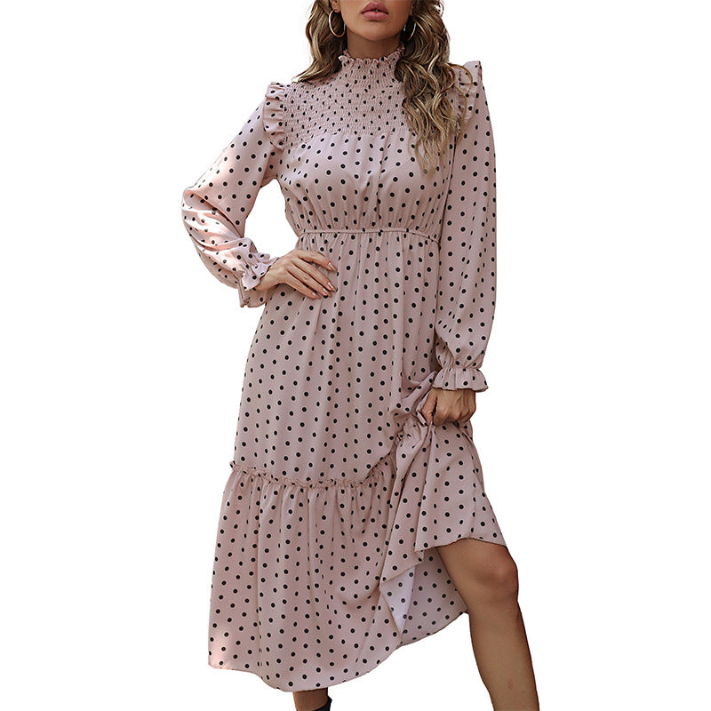 Damen Elegantes Langarm Kleid mit Rüschendetails Drune