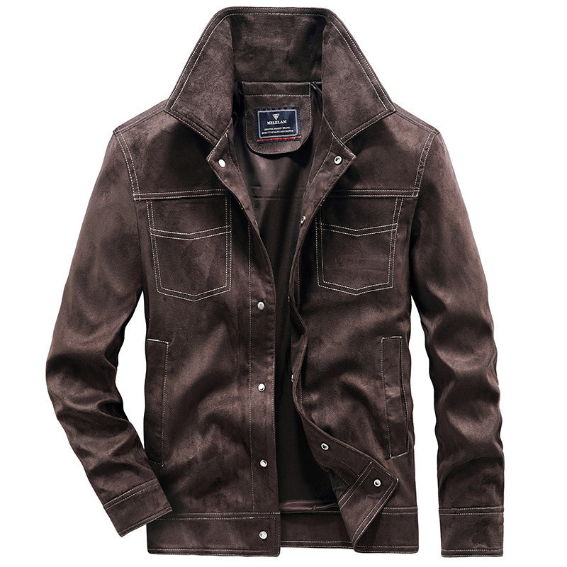 Herren Veloursimitation-Truckerjacke mit Kontrastnähten und Overshirt-Schnitt Drune