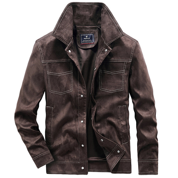 Herren Veloursimitation-Truckerjacke mit Kontrastnähten und Overshirt-Schnitt Drune