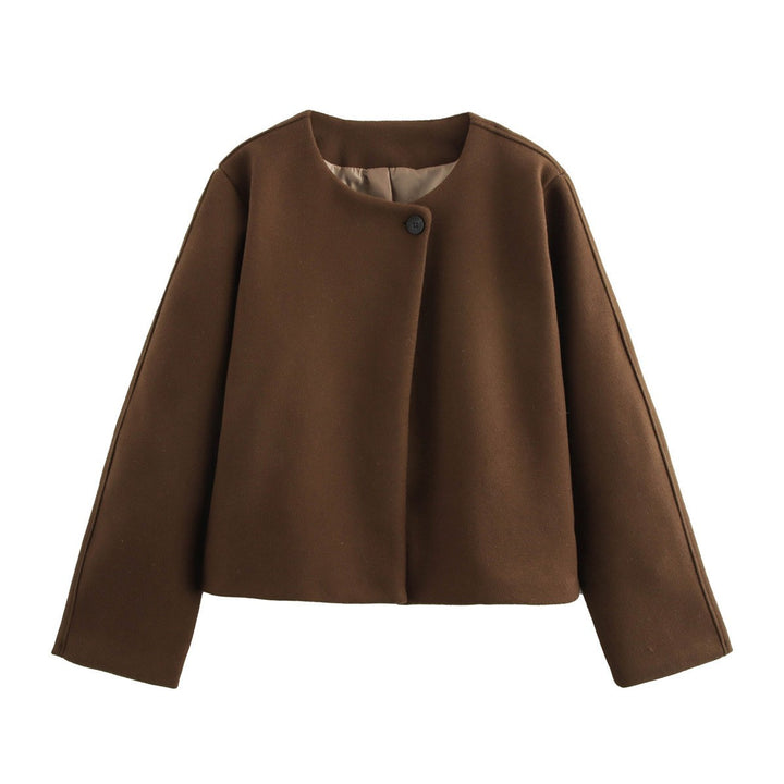 Damen elegante Kurzjacke im minimalistischen Design mit praktischem Knopf Drune