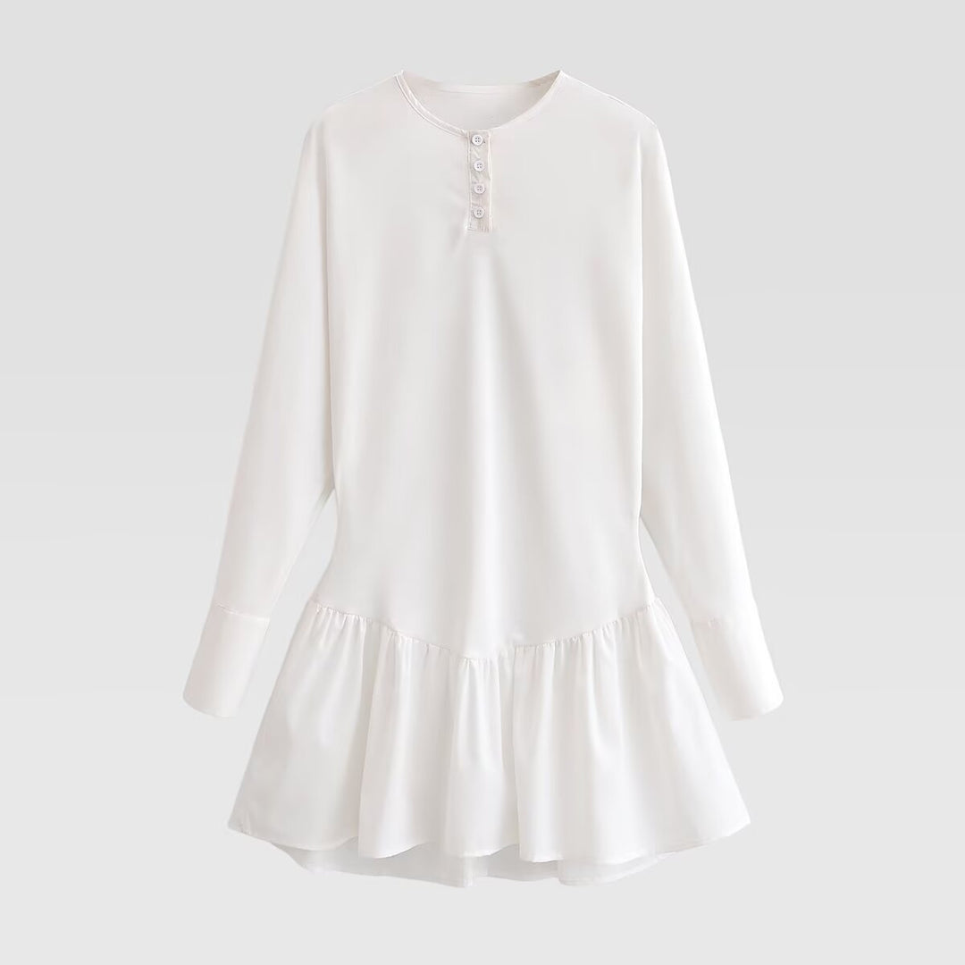 Damen Lockeres Longsleeve Tunika-Kleid mit Henley-Knopfleiste und Stufenrock Drune