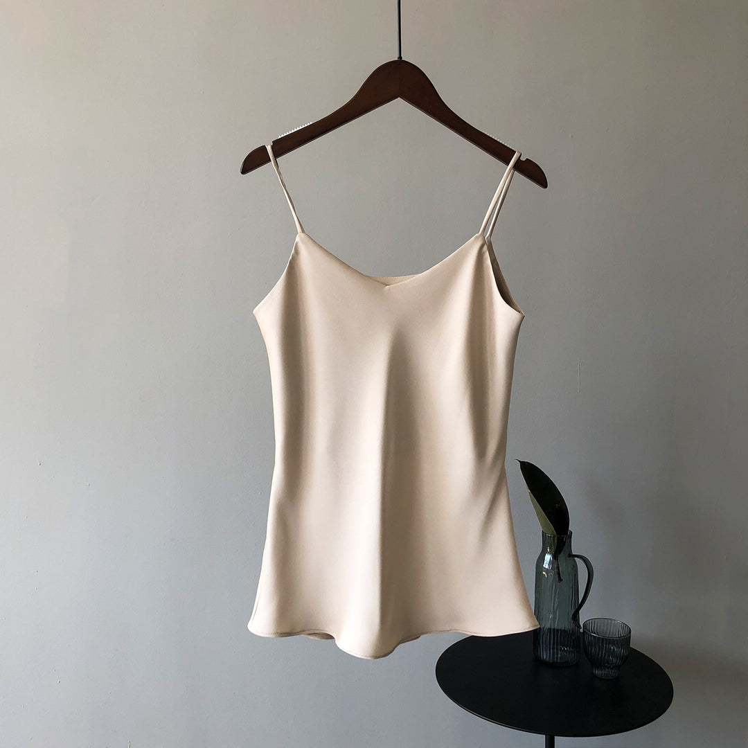 Damen elegantes Camisole-Top mit feinem Satinmaterial und verstellbaren Spaghetti-Trägern Drune