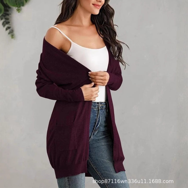 Damen Lange Strickjacke mit offenen Front und praktischen Taschen Drune