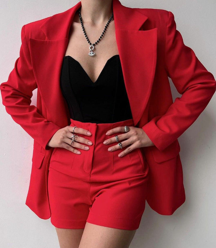 Damen Blazer-Anzug mit ärmellosem Oberteil und Shorts Drune