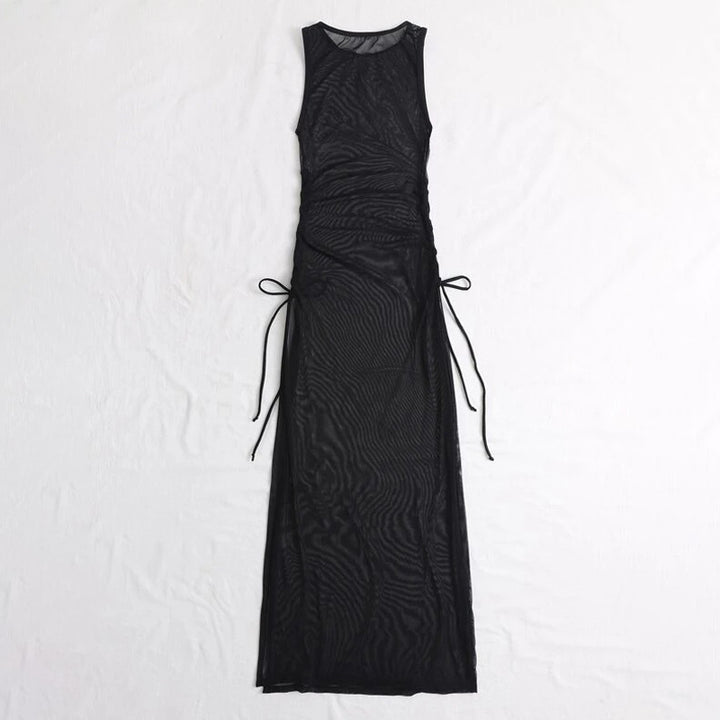 Damen Langer Strandkleid mit raffinierte Seitenschnürung Drune