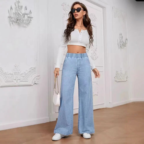 Damen Weite Denim-Hose mit elastischem Bund und lässigem Schnitt Drune