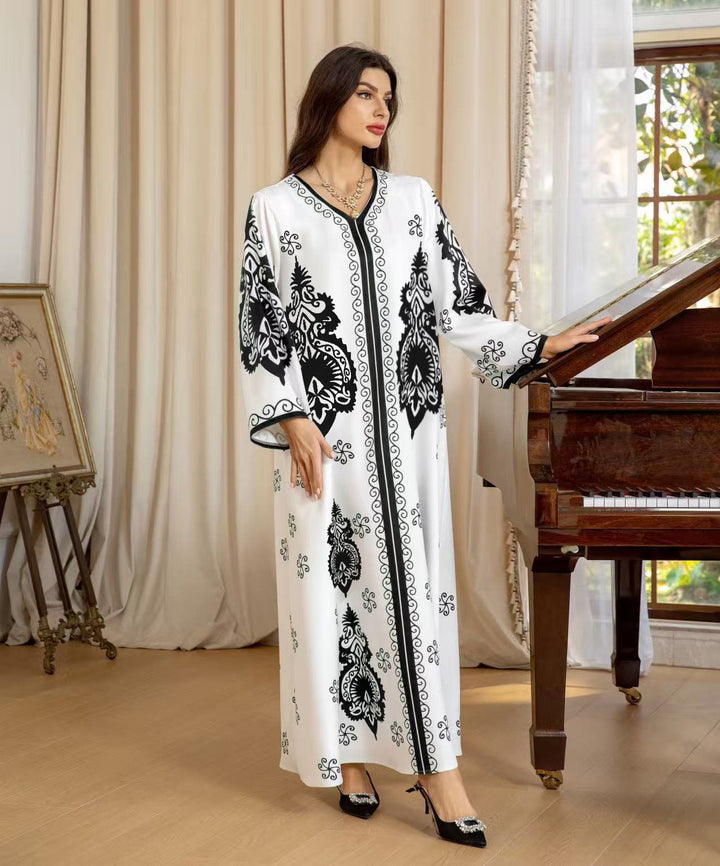 Damen Kaftan-Kleid mit kunstvollem Motiv und lockerer Passform Drune
