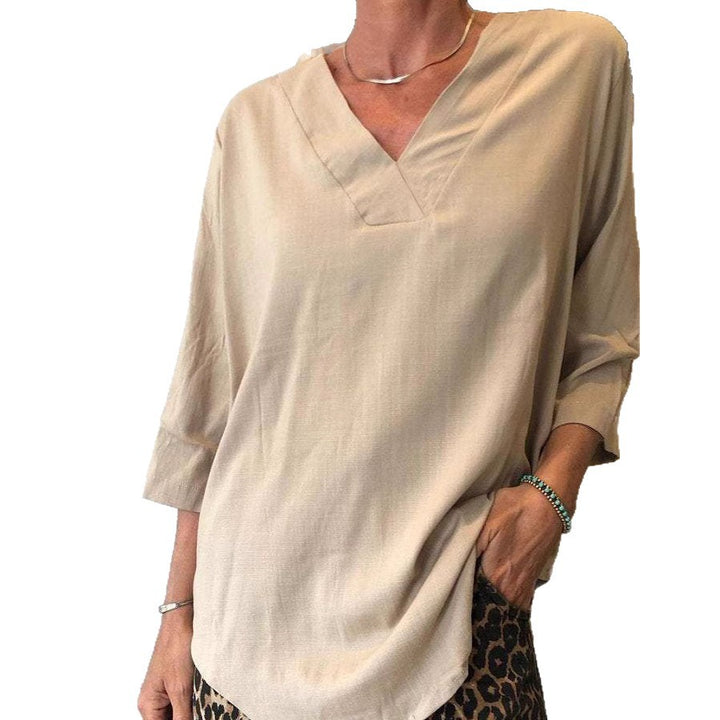 Damen lässiges V-Ausschnitt Shirt mit weiten Ärmeln Drune