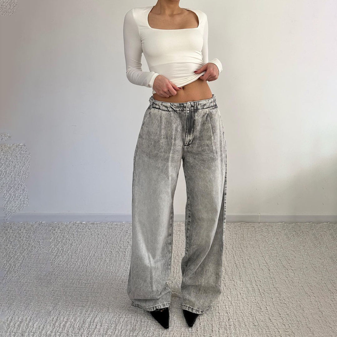 Damen Weit geschnittene Jeans mit modischem Used-Look Drune