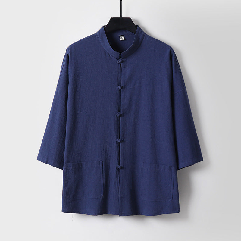 Unisex Locker geschnittene Leinen-Baumwoll Jacke mit Stehkragen Drune