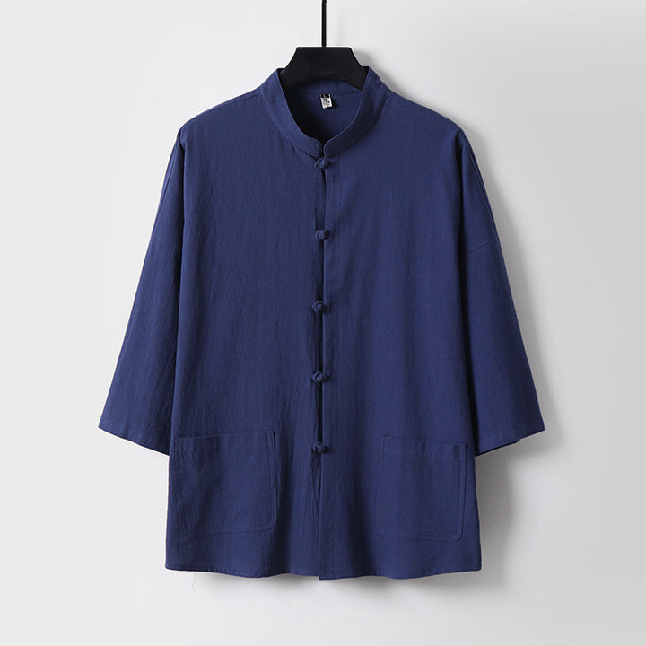 Unisex Locker geschnittene Leinen-Baumwoll Jacke mit Stehkragen Drune
