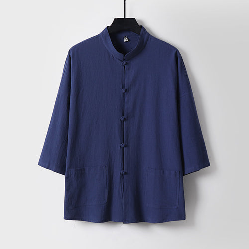 Unisex Locker geschnittene Leinen-Baumwoll Jacke mit Stehkragen Drune