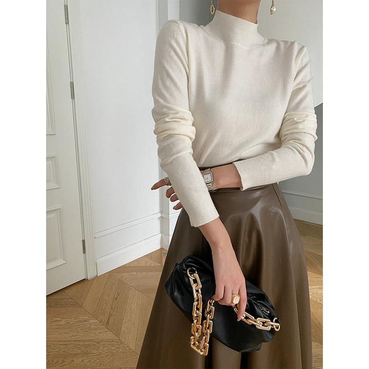Damen elegantes Langarmoberteil mit hohem Kragen und feiner Rippstruktur Drune