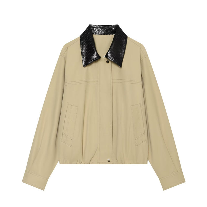 Damen Leichte Oversize Blousonjacke mit kontrastierendem geprägtem Kunstlederkragen Drune