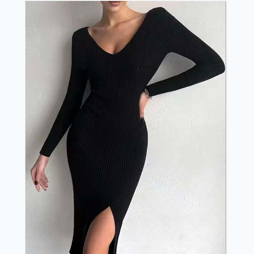 Damen Elegantes Strick-Maxikleid mit raffinierten Schnitt und figurbetontem Design Drune