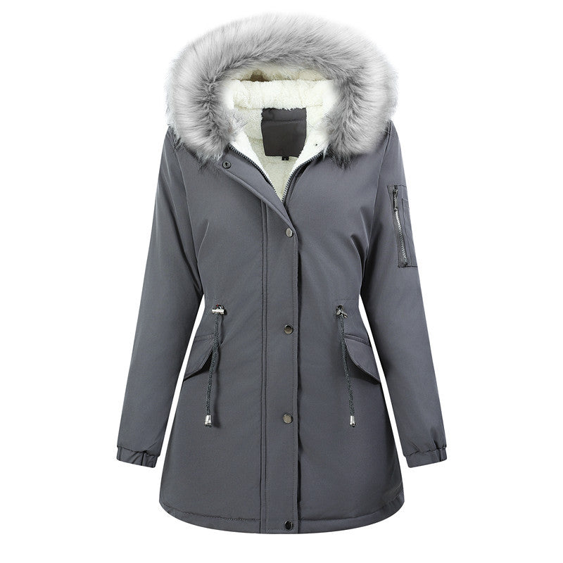 Damen Thermo-Parka mit Sherpa-Innenfutter, Kunstfellkapuze und tailliertem Kordelzug Drune