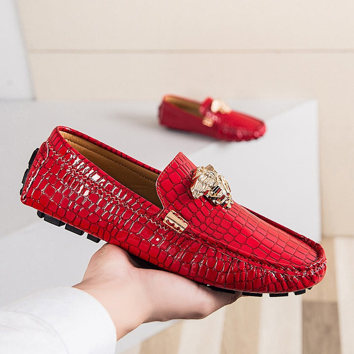 Damen lackierte Mokassin-Fahrerhalbschuhe mit Krokoprägung, weichem Lederfutter und profilierter Noppenlaufsohle Drune